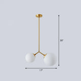 Simplicity Sphere Pendant Light Kit - Cream Glass Gold Finish 2-Head Bedside Chandelier