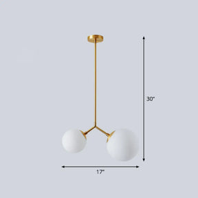 Simplicity Sphere Pendant Light Kit - Cream Glass Gold Finish 2-Head Bedside Chandelier