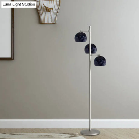 Simplicity Sphere-Shaped Metal Floor Lamp With 3 Heads In Black/White/Blue - Ideal For Living Room