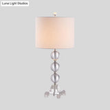 Simplicity Spherical White Fabric Desk Lamp With Hand-Cut Crystal Accent - 1 Bulb Night Table Light