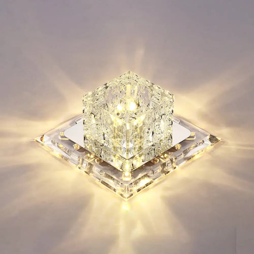 Simplicity Square Led Crystal Flush Mount Ceiling Light - Clear For Entryways / 5.5’ Warm