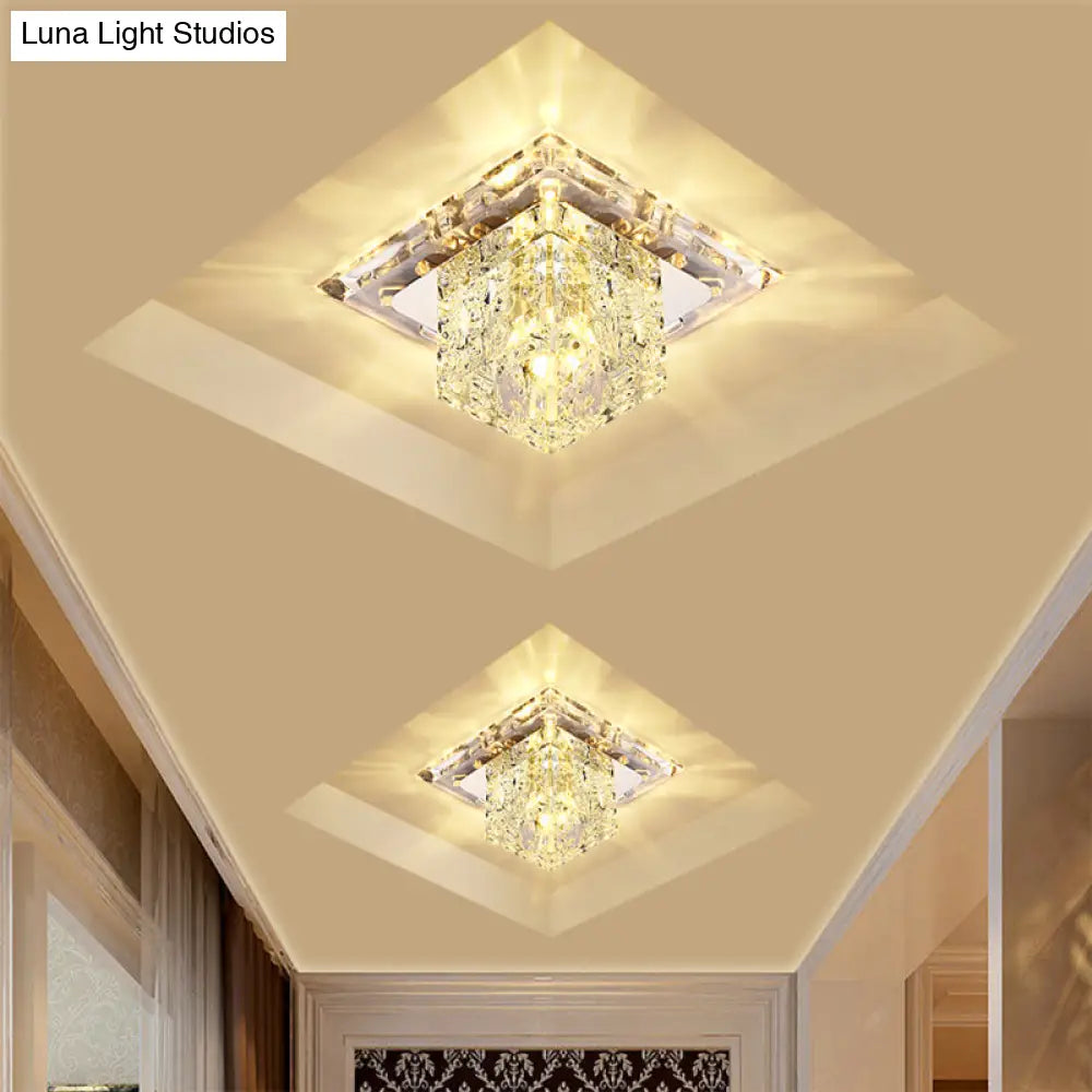 Simplicity Square Led Crystal Flush Mount Ceiling Light - Clear For Entryways