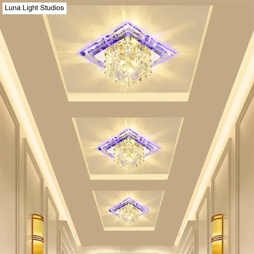 Simplicity Square Led Crystal Flush Mount Ceiling Light - Clear For Entryways