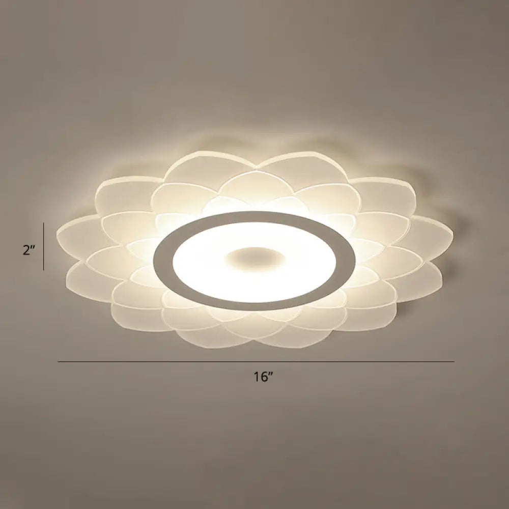 Simplicity White Acrylic Sunflower Flushmount Led Ceiling Lamp For Bedroom / 16’ Third Gear