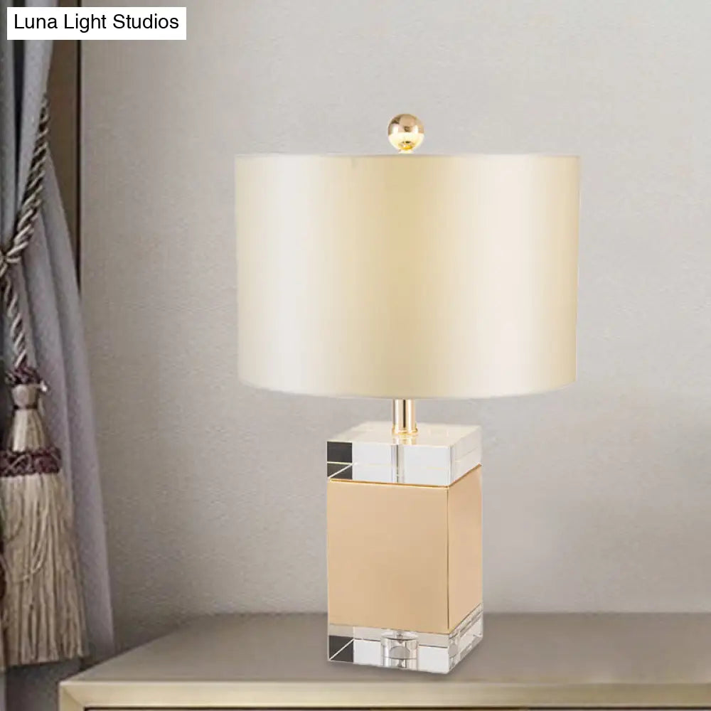Simplicity White Nightstand Lamp With Fabric Shade - Ideal Bedroom Task Light