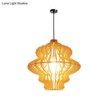 Simplicity Wood 1-Light Restaurant Pendant Light Fixture With Shaded Suspension