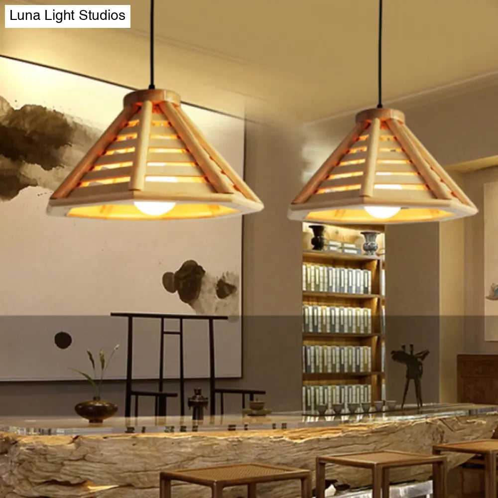 Simplicity Wood 1-Light Restaurant Pendant Light Fixture With Shaded Suspension