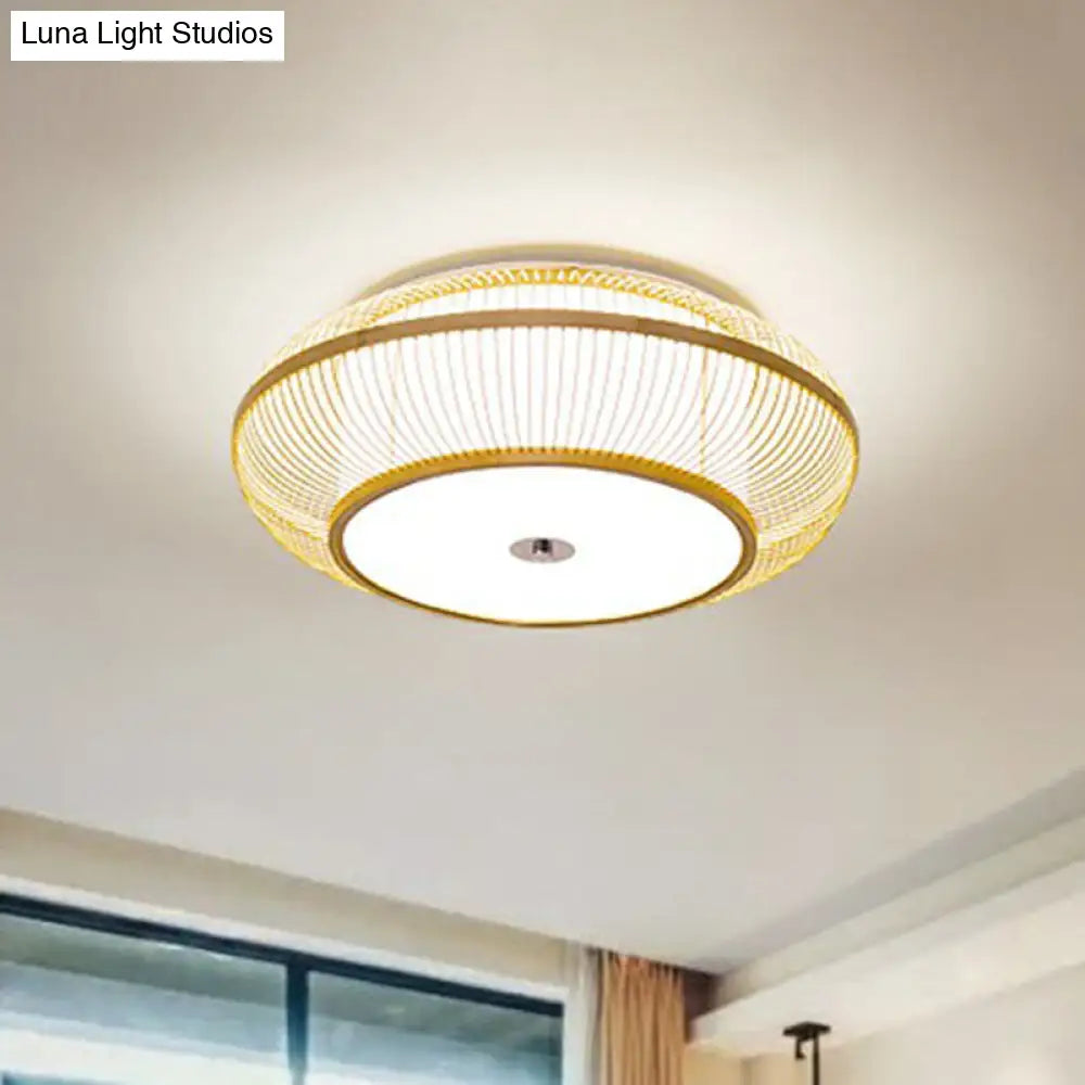 Simplicity Wood Flush Mount Bedroom Lighting - Bamboo 1 - Light Lantern Ceiling Light