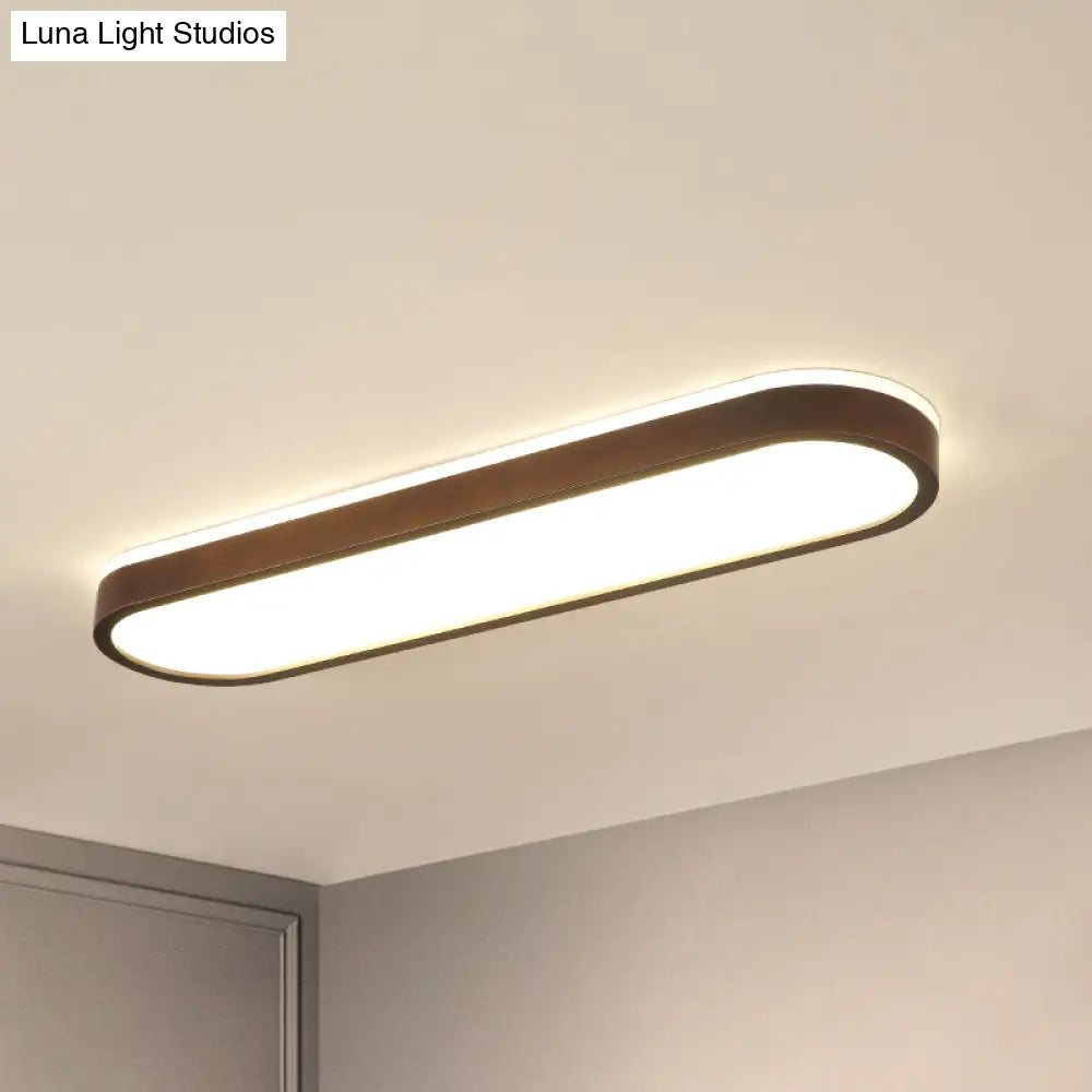 Simplicity Wooden Brown Led Ceiling Light For Aisle - Surface Mount / 35.5’ Double - Sided
