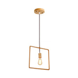 Simplicity Wooden Pendant Light In Beige - Square/Round/Triangle Design 1 Bulb Ideal For Dining