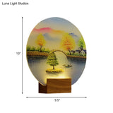 Simplified Led Mural Light: Acrylic Wood Circular Wall Fixture With Bridge And Water Design