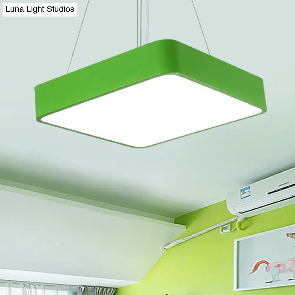 Simplistic Green Led Pendant Lamp: Metal Chandelier For Childrens Bedroom