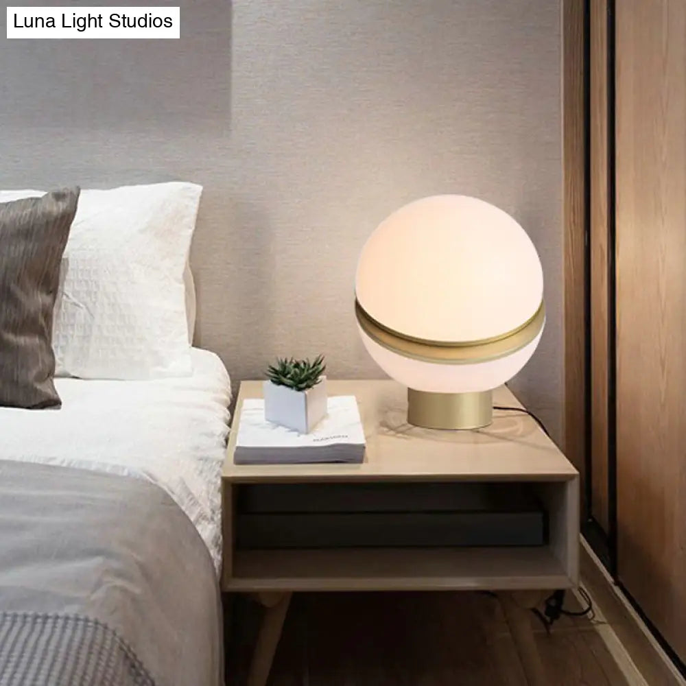 Simplistic Milk Glass 1-Light Gold Nightstand Lamp For Living Room - Spling Semiball Metal Night