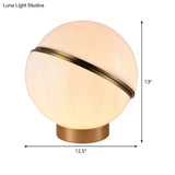 Simplistic Milk Glass 1-Light Gold Nightstand Lamp For Living Room - Spling Semiball Metal Night