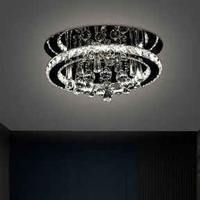 Simplistic Round Led Crystal Ceiling Fixture - Chrome Semi Mount Lighting In Warm/White Light /