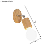 Simplistic Wood Open Bulb Mini Rotating Sconce Lamp For Single Bedroom Wall Lighting