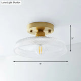 Single Brass Shaded Flushmount Bathroom Ceiling Light In Countryside Style