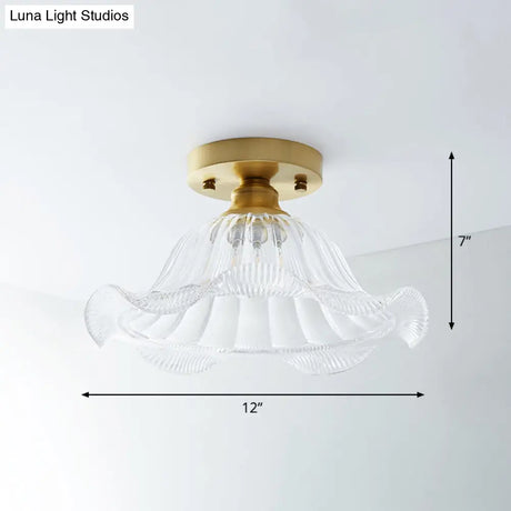 Single Brass Shaded Flushmount Bathroom Ceiling Light In Countryside Style