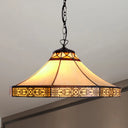 Single Bulb Stained Glass Tiffany-Style Cone Pendant Light In Beige For Living Room