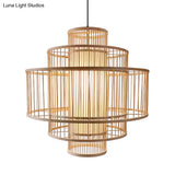 Single-Head Asian Bamboo Hanging Light For Restaurants - 3 Shades 16-31.5 Inches Wide Beige