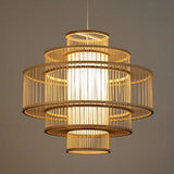 Single-Head Asian Bamboo Hanging Light For Restaurants - 3 Shades 16-31.5 Inches Wide Beige / 16’