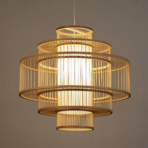 Single-Head Asian Bamboo Hanging Light For Restaurants - 3 Shades 16-31.5 Inches Wide Beige / 16’