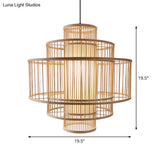 Single-Head Asian Bamboo Hanging Light For Restaurants - 3 Shades 16-31.5 Inches Wide Beige