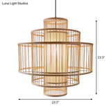 Single-Head Asian Bamboo Hanging Light For Restaurants - 3 Shades 16-31.5 Inches Wide Beige