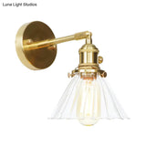 Single Light Vintage Cone Shade Wall Mount With Clear Ruffle Glass - Elegant Lighting