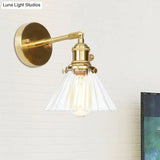 Single Light Vintage Cone Shade Wall Mount With Clear Ruffle Glass - Elegant Lighting