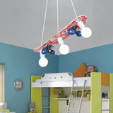 Skateboard Inspired Hanging Chandelier With 3 Lights For Kids Bedroom Red