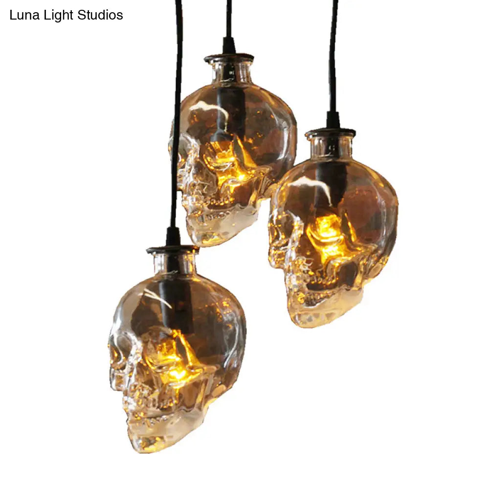 Skull Shaped Vintage Glass Hanging Lamp - Clear Pendant Light For Restaurants And More