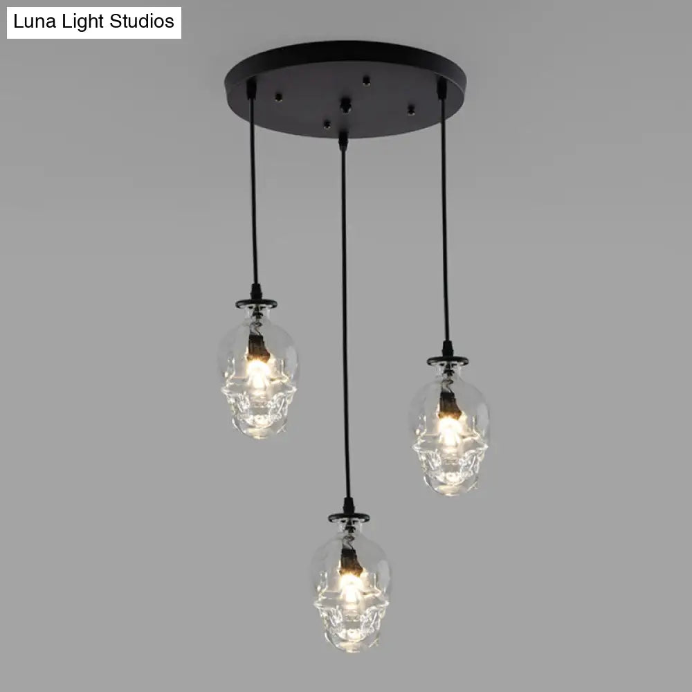 Skull Shaped Vintage Glass Hanging Lamp - Clear Pendant Light For Restaurants And More