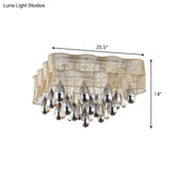 Sleek 15 - Head Crystal Drip Flush Mount Ceiling Light With Beige Sheer Shade