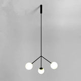 Sleek 3-Head Black Globe Chandelier With Glass Shades - Stylish Hanging Lamp For Dining Room