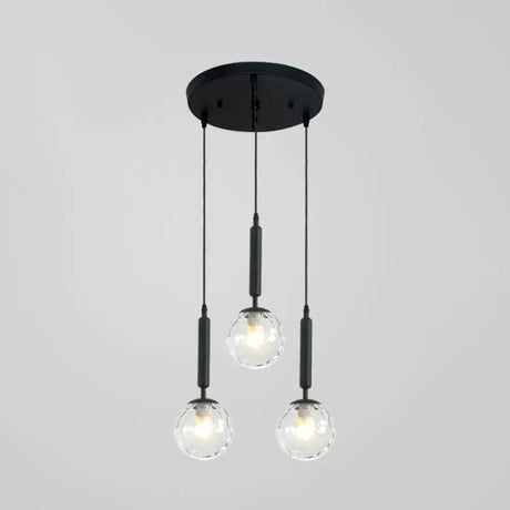 Sleek 3-Light Glass Pendant: Modern Creative Multi-Light Fixture For Clothing Stores Black / Clear