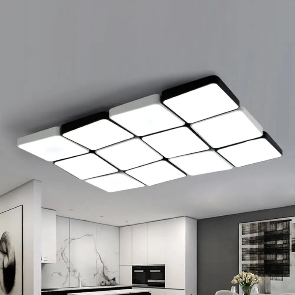 Sleek 4/6-Light Flush Mount With Acrylic Shade - White Rectangular/Squared Ceiling Lamp Warm/White