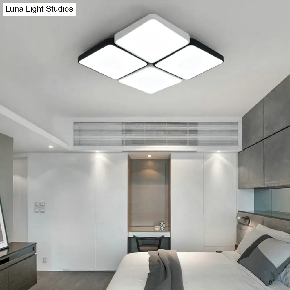 Sleek 4/6-Light Flush Mount With Acrylic Shade - White Rectangular/Squared Ceiling Lamp Warm/White