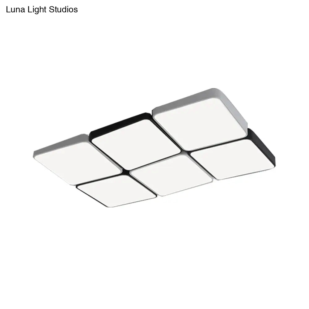 Sleek 4/6-Light Flush Mount With Acrylic Shade - White Rectangular/Squared Ceiling Lamp Warm/White