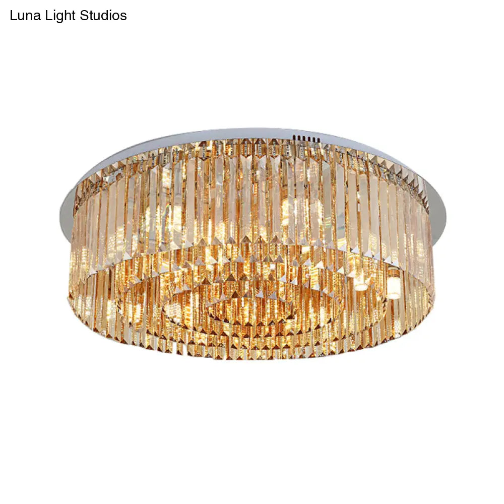 Sleek 4 - Tier Round Amber Crystal Flushmount Ceiling Lamp For Living Room - 8/12 - Light Simplicity
