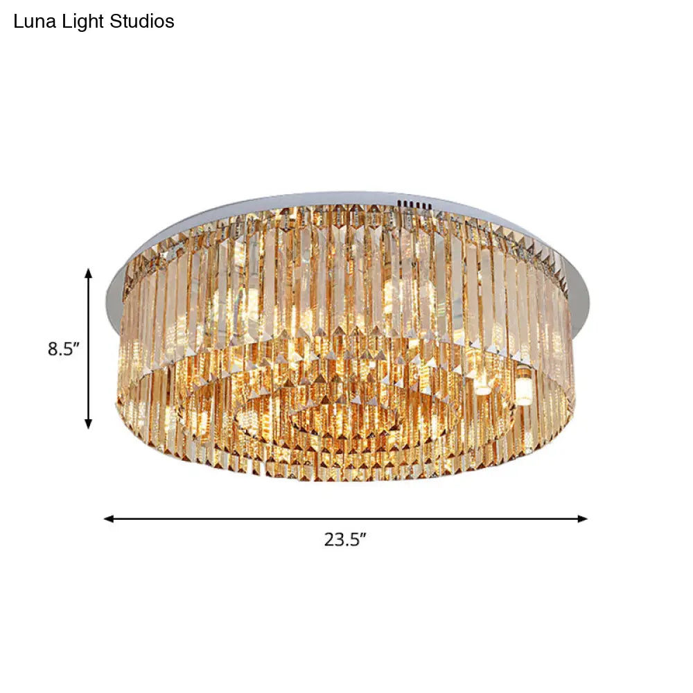 Sleek 4 - Tier Round Amber Crystal Flushmount Ceiling Lamp For Living Room - 8/12 - Light Simplicity