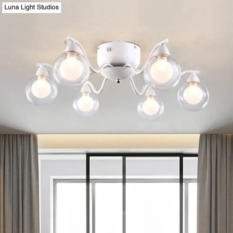 Sleek 6 - Light Starburst Ceiling Fixture With Metal Ball Glass Shade - Ideal For Bedroom. Mounts