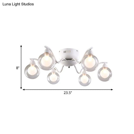 Sleek 6 - Light Starburst Ceiling Fixture With Metal Ball Glass Shade - Ideal For Bedroom. Mounts