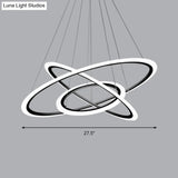 Sleek Acrylic 3-Head Black Led Chandelier - Circle Hanging Light For Dining Room