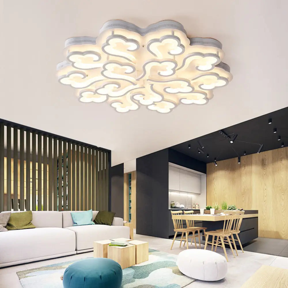 Sleek Acrylic Cloud Led Flush Ceiling Lamp With 4/6/12 Simplicity Lights | Warm/White/Natural Light
