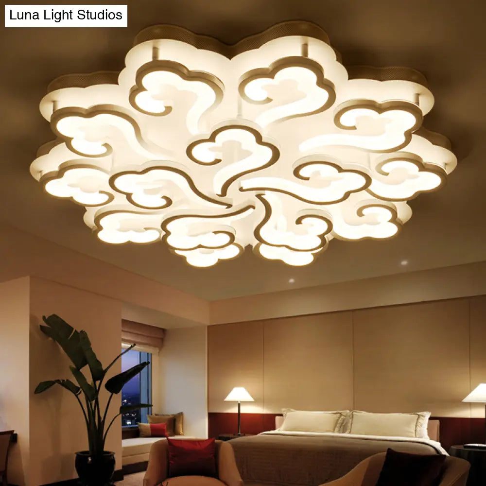 Sleek Acrylic Cloud Led Flush Ceiling Lamp With 4/6/12 Simplicity Lights | Warm/White/Natural Light