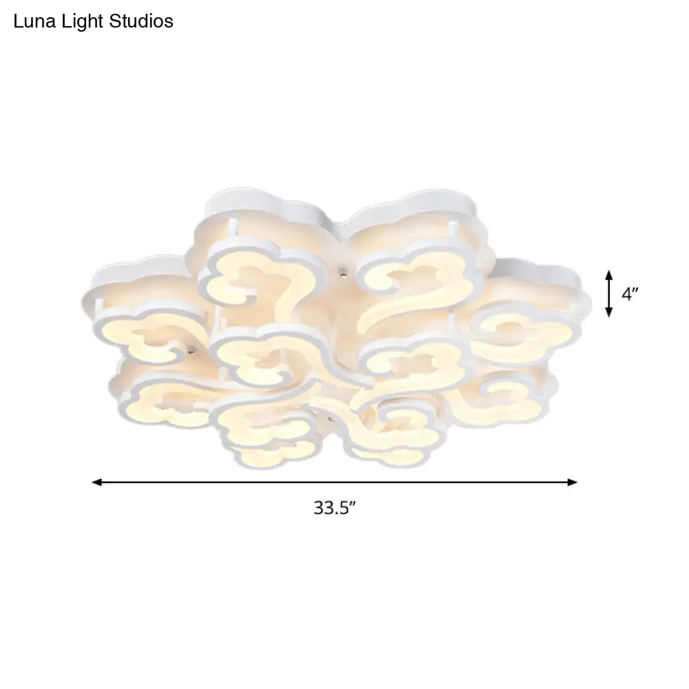 Sleek Acrylic Cloud Led Flush Ceiling Lamp With 4/6/12 Simplicity Lights | Warm/White/Natural Light
