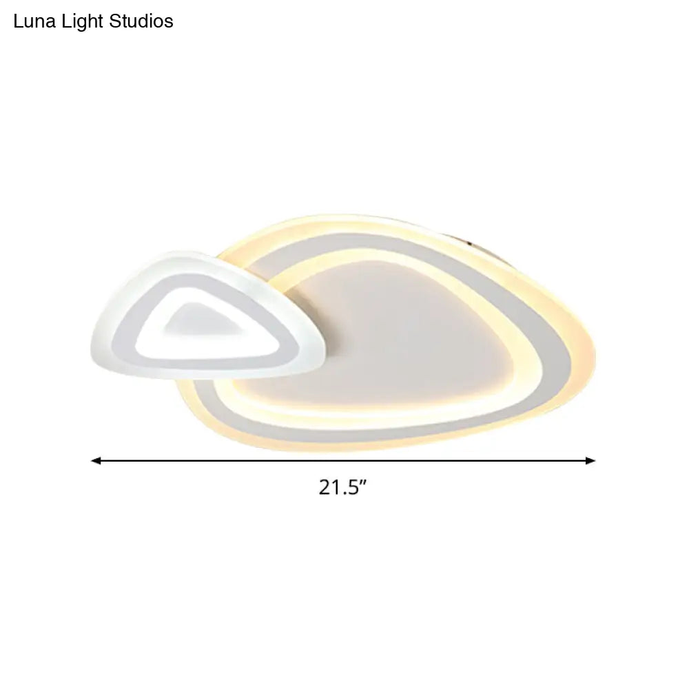 Sleek Acrylic Dual Triangle Led Ceiling Lamp - Minimalist White Flush Light Fixture In Warm Cool