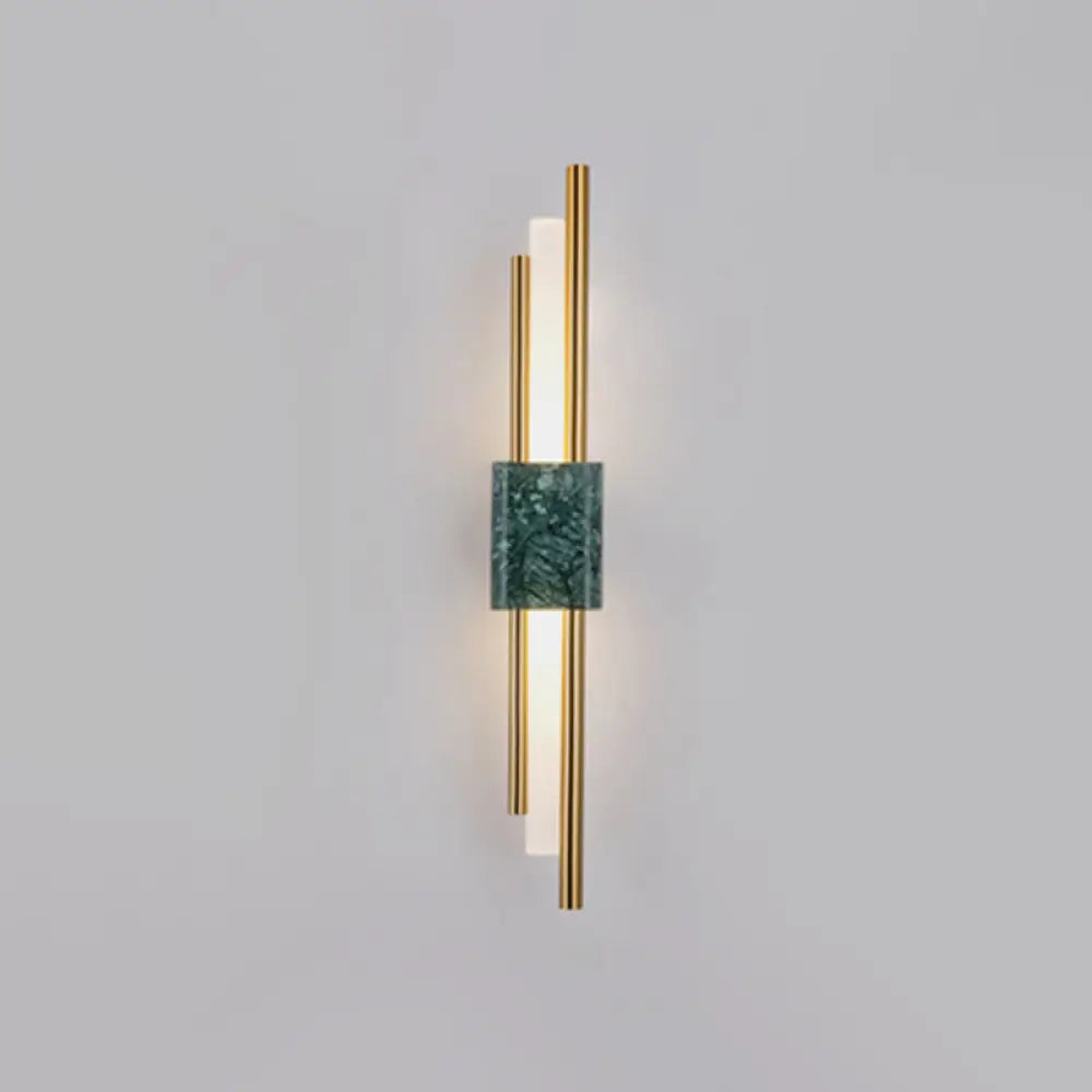Sleek Acrylic Green Led Wall Sconce With Marble Trim / 23.5