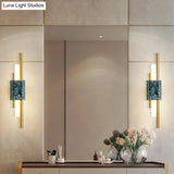 Sleek Acrylic Green Led Wall Sconce With Marble Trim
